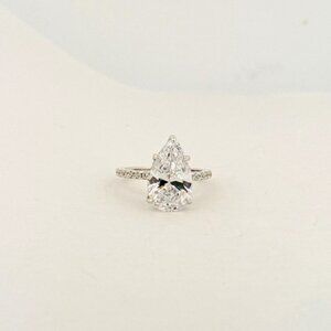 Pear Cut CZ Engagement Ring 925 Sterling Silver Halo Band Size 5.75 Bridal Gift